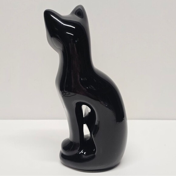 Vintage Black Glazed Ceramic Siamese Cat Figurine MCM Halloween Decor - Picture 8 of 9